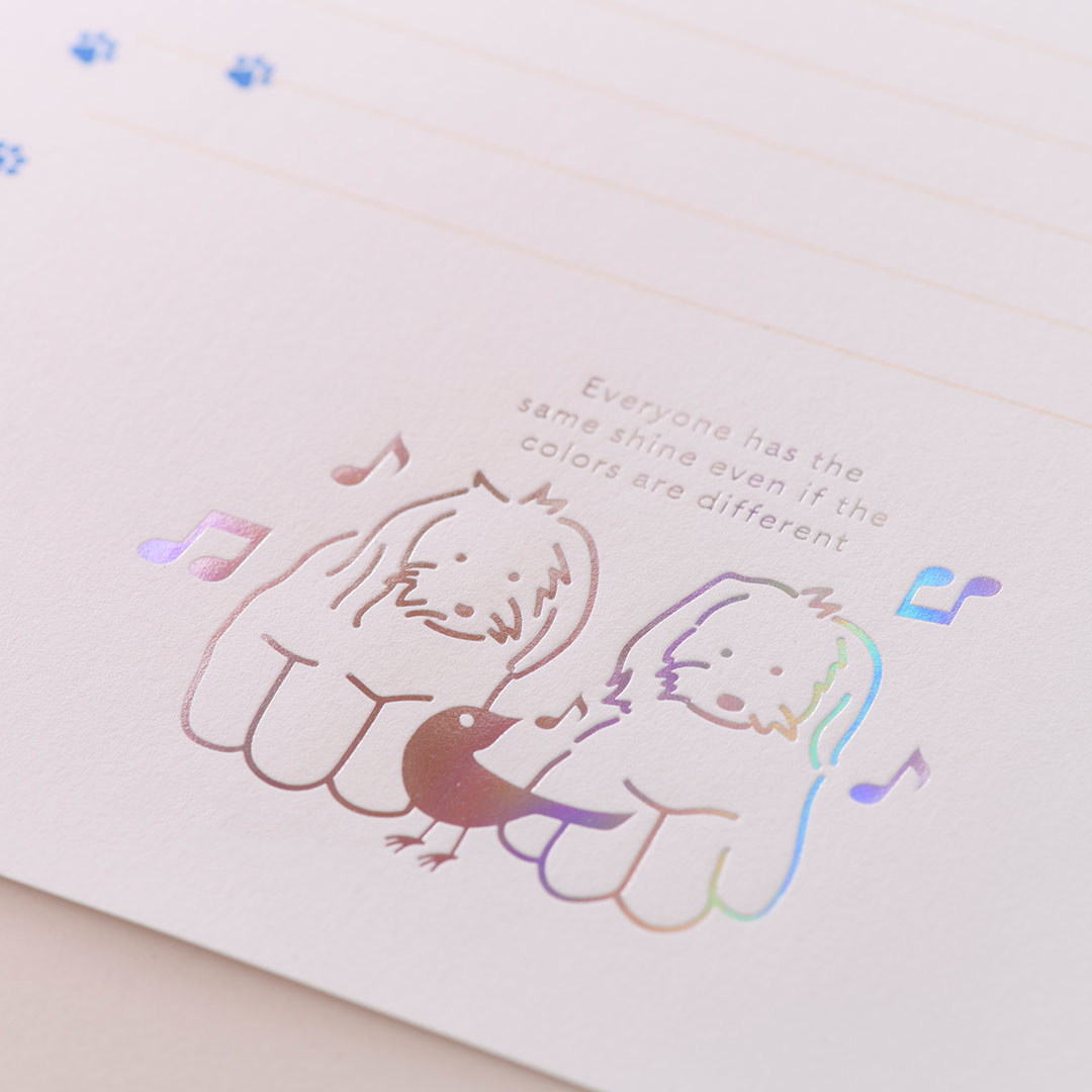 ホログラム箔レインボーのイラストが輝く便箋